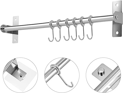 QWORK® Porte ustensiles cuisine mural, support ustensiles cuisine en acier inoxydable 40 cm avec 8 crochets mobiles, installation autocollante et par vis, pour cuisine, dressing et salle de bain - Nail Gallerys