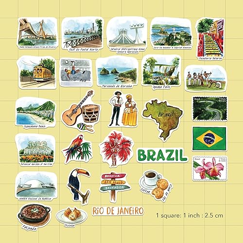 Navy Peony Autocollants de Voyage Sensationnels du Brésil (28 pièces) – Illustrés à la Main, Thème Rio, Décorations Brésiliennes pour Journaux, Albums, Bagages - Nail Gallerys