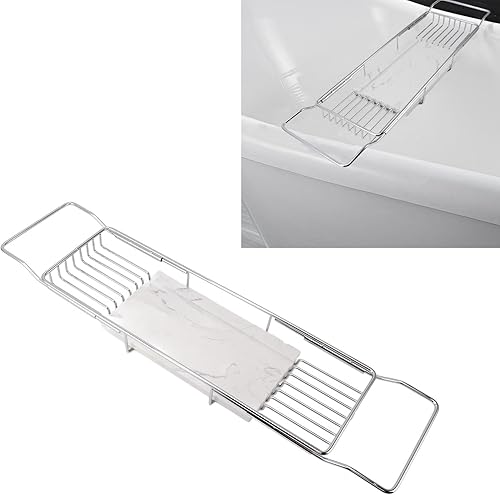 HURRISE Plateau de baignoire extensible en acier inoxydable effet marbre pour anniversaire (blanc doré) - Nail Gallerys