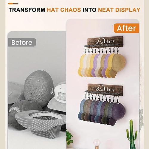 Qidures Porte-chapeaux mural pour casquettes de baseball avec 20 crochets - Support mural en bois pour casquettes de baseball - Support de rangement pour casquettes de baseball - Support de rangement - Nail Gallerys