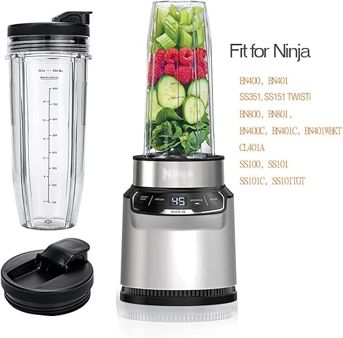 Lot de 2 gobelets de rechange de 532 ml compatibles avec le mixeur Ninja Nutri BN401, SS101, BN400, BN800, BN801, avec couvercles à siroter et à sceller améliorés - Pratique pour boire directement - Nail Gallerys