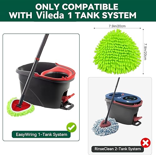 Sgizoku Lot de 3 recharges chenille compatibles avec Viledar Turbo 2 en 1 EasyWring&Clean/Turbo Spin/Smart Mop de rechange pour tous les sols durs, nettoyage efficace, lavable et durable, vert - Nail Gallerys