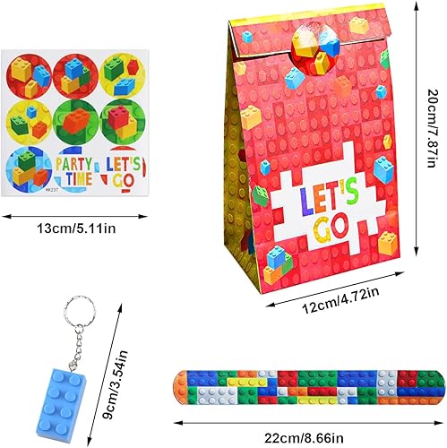 12 ensemble de sacs de fête d'anniversaire de fête de blocs de construction, cadeaux de fête pour enfants, porte-clés de blocs de construction, sac cadeau, autocollants, souvenirs d'anneau Pat - Nail Gallerys