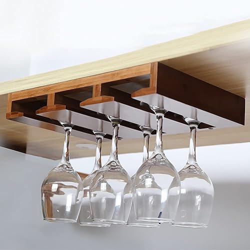 STXMY Porte-Verre à Vin Suspendu en Bois à 3 rangées, Support de Verre à Vin de 36 cm / 14 Pouces, Vaisselle Racks avec 3 Rails pour 3-9 Verres, pour la Maison, la Cuisine et Le Bar - Nail Gallerys