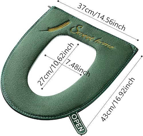 1Pcs Housse de Siège de Toilette avec Poignée,Housse de Siège de Toilette WC, Doux et Chaud,Lavable,Convient à Tous les Sièges de Toilette Ovales,37x43cm (Vert) - Nail Gallerys