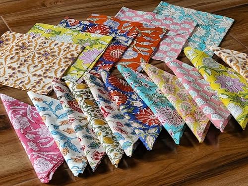 INDACORIFY Lot de 20 Serviettes de Table mélangées 100% Coton Mouchoir imprimé à la Main 16 x 16 Pouces Serviettes de Cuisine décoration de Table en Lin - Nail Gallerys