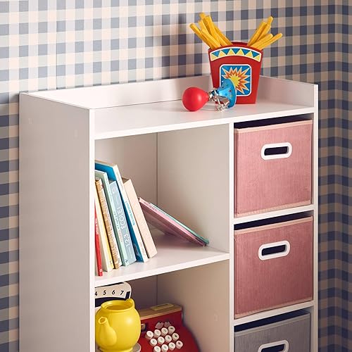 sweeek - Meuble de Rangement pour Enfant avec 7 Compartiments et 2 paniers Roses et 2 paniers Gris en Velours - Nail Gallerys