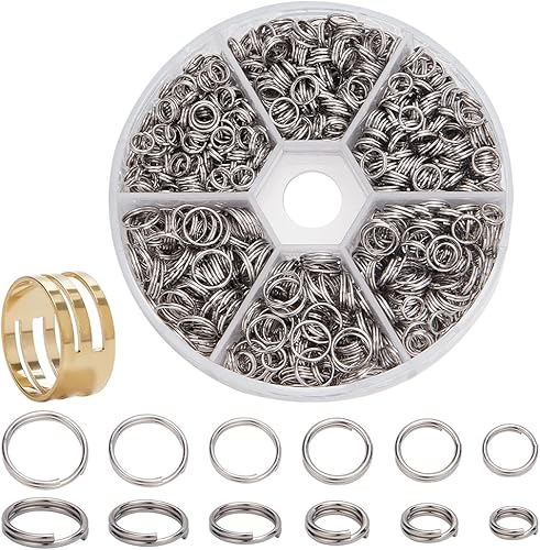 PH PandaHall 1120PCS 4 tailles 304 Boucles d'acier Inoxydable Double Boucles d'Anneaux de Saut de Bagues 5/6/7/8mm, Couleur d'acier Inoxydable - Nail Gallerys