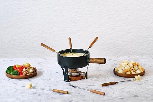 Cosy & Trendy Service à Fondue en Grès + 6 Fourchettes, noir, D20,5 cm - Nail Gallerys