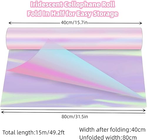 Bekeify Emballage en Cellophane Feuille Holographique Papier D'emballage Cadeau 1 Rouleau 80 cm x 15 m Iris Papier Cristal Brillant Feuille Noël Mariage Anniversaire Bonbons Emballage Fleurs - Nail Gallerys