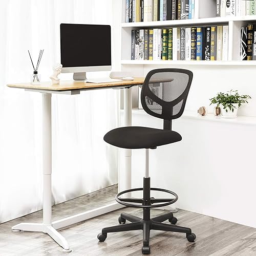 SONGMICS Tabouret avec Repose-Pieds Circulaire, Hauteur réglable, Siège Ergonomique Rotatif, Fauteuil de Bureau sans accoudoirs, Revêtement de l’Assise en Tissu, Charge maximale 120 kg, Noir OBN15BK - Nail Gallerys