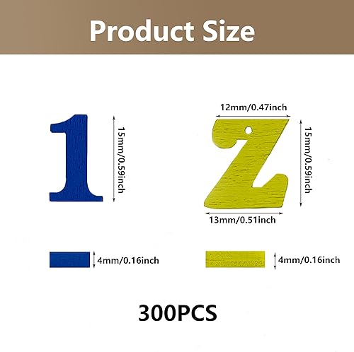 300 Pièces Lettres en bois majuscules Chiffres en Bois Naturel 0-9 DIY Créatif idées de couture et de bricolage Pour Noël,Fête,Décoration murale,Scrapbooking (Coloré Alphabet Numéro Bois) - Nail Gallerys