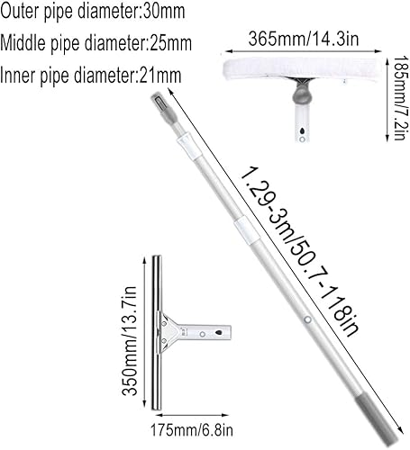 Nettoyeur de Raclette Vitre avec Long Manche Extensible, Longueur 1.2m/1.5m/2m/3m/4m/5m Raclette de fenêtre Professionnelle raclette de 35cm et raclette en Microfibre de 36.5cm (4m) - Nail Gallerys