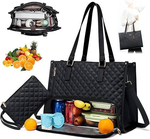 CHENBOOW Sac Isotherme Repas,Lunch Tote Bag,Repas Isotherme Femme,Sac Fourre-Tout 2 en 1 pour Femme,Fourre-Tout a Ordinateur Monteuré de 15,6 Pouces,pour Travail,École,Pique Nique - Nail Gallerys