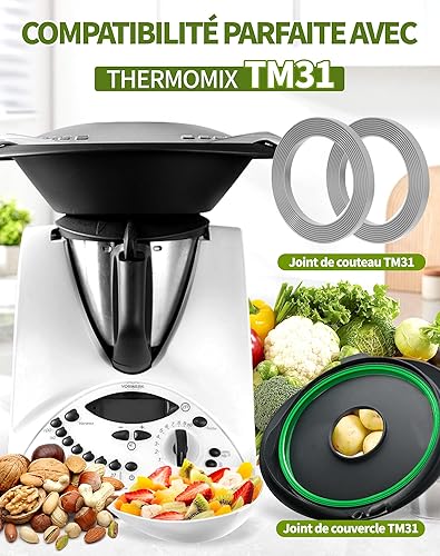 NETONDA Joint pour Thermomix Tm31 Pièces Détachées - 1 Joint couvercle et 2 Joint Couteau pour thermomix Tm31 avec Brosse Accessoires TM31 - Nail Gallerys
