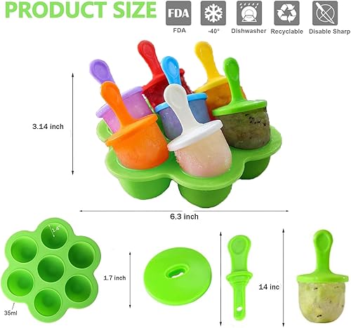 Moule à Glace, 2 PCS Silicone Moule à Crème Glacée en 7 Tige Popsicle Moules en Plastique Colorés sans BPA Réutilisables pour Popsicles, Crèmes Glacées, Sorbets, Nourriture pour Bébé(Bleu+Vert) - Nail Gallerys