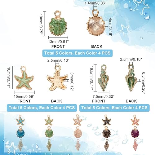 PH PandaHall 60pcs Breloques d'étoiles de Mer 15 Styles Pendentifs Coquillage émail Breloques de Coquille en Spirale Pendentifs coquillage en Métal pour L'été Hawaii Boucle d'oreille Collier Bracelet - Nail Gallerys
