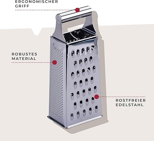 Fackelmann Râpe carrée Essential en acier inoxydable multifonction pour fromage, légumes, fruits et chocolat, passe au lave-vaisselle, inoxydable, argenté - Nail Gallerys
