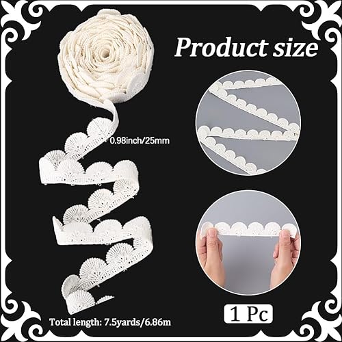 CABODYALS 6.86 m 25mm Blanc Festonné Venise Bohème Dentelle Broderie Motif Coquillage Crochet Bordure Oeillet Vintage Coton Ruban pour Couture Fabrication Décoration Maison Bricolage Artisanat Fournit - Nail Gallerys