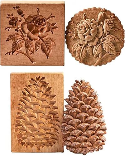 Kocusu Lot de 2 moules à biscuits en bois - Forme pomme de pin - Rose - Pour muffins, biscuits - Nail Gallerys