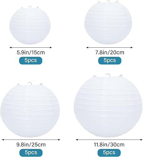 HASUDEI 20 Pièce Lanterne Papier Lampions Blanc Lanterne Papier Suspension Chinoise Papier Assorties 15cm 20cm 25cm 30cm Lanterne pour Décorations de fête de Mariage Anniversaire Noël - Nail Gallerys
