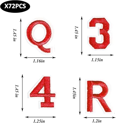 Lot de 72 patchs brodés en forme de lettres de l'alphabet rouges - Pour réparation de jeans - Nail Gallerys