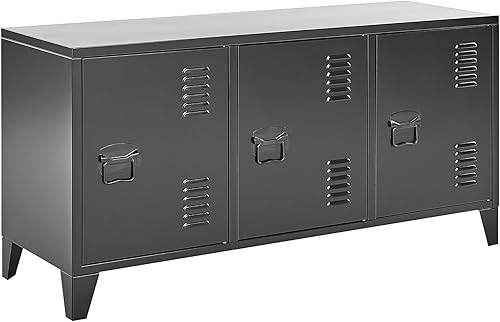 Buffet Industriel Moderne Acier 3 Portes Étagères Réglables Noir Cardiff - Nail Gallerys