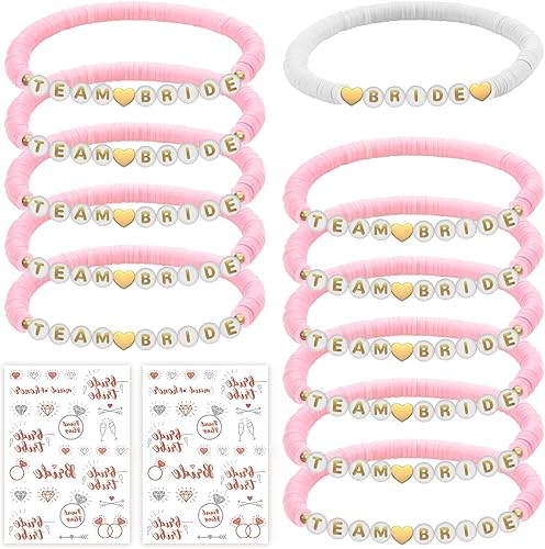 YUNYAKARSA JGA Bracelets pour femme, accessoires JGA pour enterrement de vie de jeune fille, 12 bracelets Team Bride + 2 autocollants, bracelets de mariée d'équipe pour décoration JGA Bride to Be - Nail Gallerys