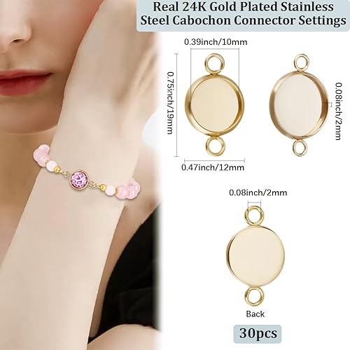 Beebeecraft 1 boîte de 30 pièces 201 paramètres de Connecteur de Cabochon en Acier Inoxydable Plateaux de Lunette de Pendentif de Liaison Vierge 14mm Rond Plat avec Double Boucle pour la Fabrication - Nail Gallerys
