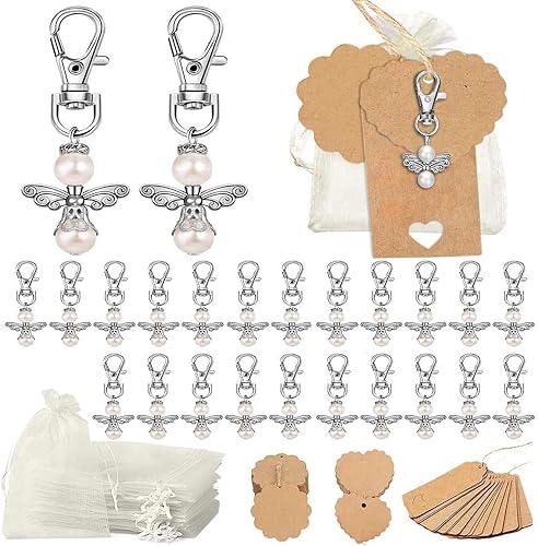 JORAKI Pendentif Ange Faveurs, 61Pièces Ange Cadeau Set avec Porte-clés Ange Sac Organza Kraft étiquettes, Porte-clés Ange Gardien pour Mariage Cadeau Invité Baptême Fête Prénatale Faveur Communion - Nail Gallerys