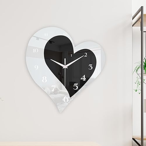 Sharplace Horloge Murale en Forme de Cœur, Surface Miroir, Art Mural Décoratif pour Salle à Manger - Nail Gallerys