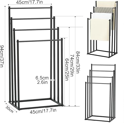 Generic Porte-serviettes sur pied à 4 niveaux - Noir - Fer - Revêtement en poudre - Autonome - Salle de bain, hôtel, piscine - Nail Gallerys