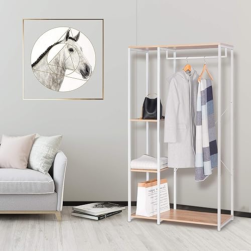 WOLTU Portemanteau Portant à vêtements avec étagère en Aggloméré et métal,Porte-vêtements 90x40x167cm Noir+Chêne Clair - Nail Gallerys