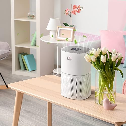 HOMCOM Purificateur d'air HEPA, Ioniseur, CADR 225m³/h mode de veille silencieux 50W minuterie 4 vitesses - dim. 22L x 22l x 36H cm - blanc - Nail Gallerys