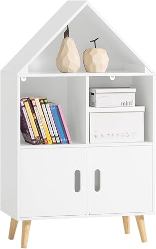 SoBuy Bibliothèque Enfant Étagère de Rangement pour Livres et Jouets Étagère à Livres Armoire Meuble de Rangement sur Pieds avec 1 Regard de Château, 2 Compartiments et 2 Portes, 63x30x103 cm, KMB58-W - Nail Gallerys