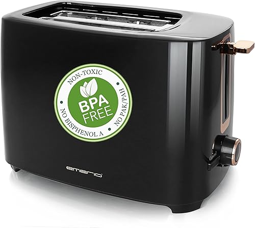 emerio TO-125131.1 Grille-pain avec 2 fentes extra larges pour 2 tranches de pain dans un toast avec tiroir ramasse-miettes amovible, 7 niveaux de brunissage réglables, sans BPA, noir/doré - Nail Gallerys