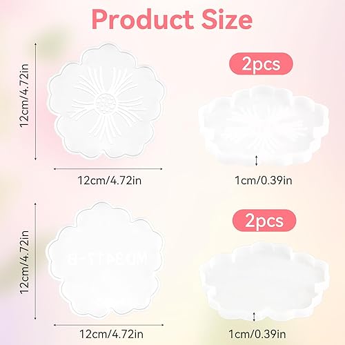 NVGVUP 4 Pcs Moulle Silicone Resine Epoxy Plateau, Moule en Résine Époxy Fleurs, Moule Dessous de Verre Resine Epoxy, Moules De Coulée Bricolage pour Créer Agate d'art, Plateau à thé, Tapis de Bougie - Nail Gallerys
