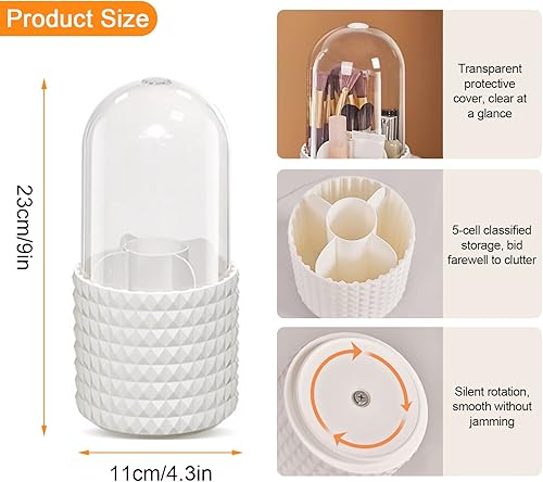 SYULCR Organisateur de maquillage rotatif avec couvercle, porte-pinceaux rotatif, rangement cosmétique pour maquillage, rouge à lèvres, pinceaux et cosmétiques de beauté (blanc) - Nail Gallerys