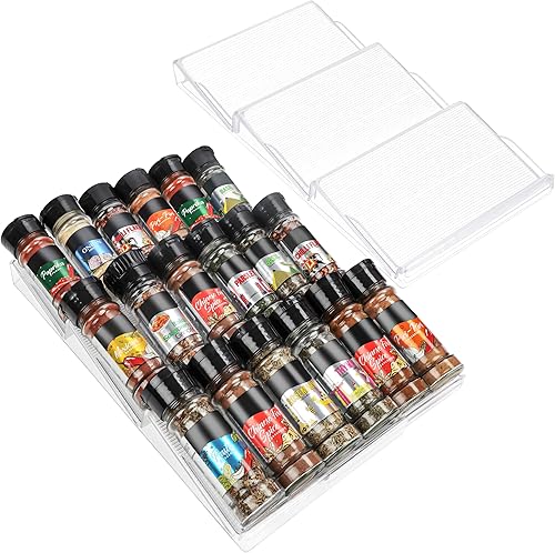 BELLE VOUS Rangement Epices Tiroir à 3 Niveaux en Plastique (Lot de 2) - Presentoir a Epices Incliné Ajustable pour Placards et Tiroirs - Pour Sel, Épices, Vitamines et Suppléments - Nail Gallerys