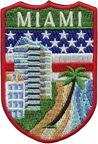 Patch brodé Miami Shield - 7,6 cm - Écusson thermocollant - Idéal pour sacs à dos, bagages, chapeaux, sacs, travaux manuels, loisirs créatifs - Nail Gallerys
