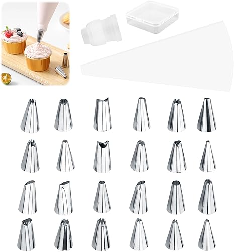 24 Pièces Poche a Douille Pâtisserie avec Douilles en Acier Inoxydable, Poche à Douille Réutilisable en Coton 31 cm pour Décoration de Gâteaux, Cupcakes et Biscuits, Facile à Nettoyer et Entretenir - Nail Gallerys