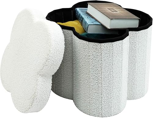 Rebecca Mobili Pouf pour Chambre d'enfant, Pouf de Rangement, Blanc, Tissu Polyester MDF, en Forme de Nuage, avec Couvercle, Pliable - Dimensions HxLxP: 40 x 40 x 40 cm - Art. RE7063 - Nail Gallerys