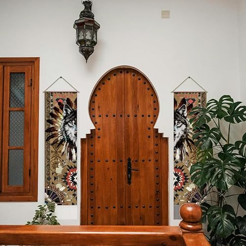 AHANDMAKER Lot de 2 tapisseries indiennes avec motif de loup, grandeur sauvage, art esthétique, à suspendre pour homme, garçon, chambre à coucher, arrière-plan de grotte, décoration d'intérieur (115,7 - Nail Gallerys