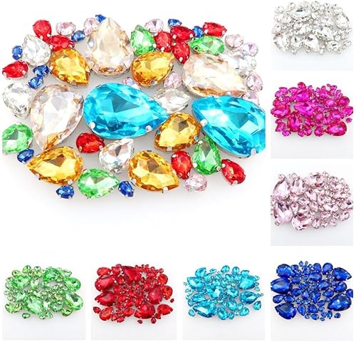 Whakano Lot de 50 strass à coudre - En forme de goutte d'eau - Strass en verre - Strass avec trou - Pour bricolage, vêtements, chaussures, sac, décoration - Marron clair - Nail Gallerys