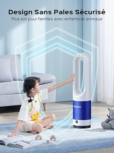 Senmeo Ventilateur Colonne Sans Pale de, Ventilateur Tour Silencieux avec Télécommande, 8 Vitesses, Oscillation à 90°, Minuterie 9 Heures, Affichage LED, Ventilateur Sans Pale pour Chambre, Bureau - Nail Gallerys