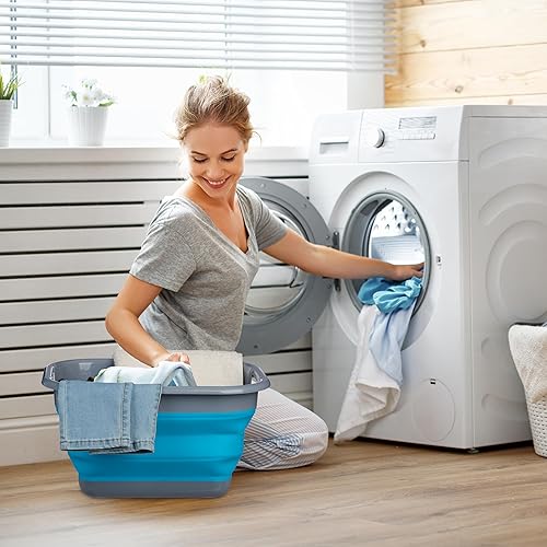 Relaxdays Panier à Linge, Pliable, Volume : 15 litres, en Plastique, Peu encombrant, avec poignées, Bleu et Gris - Nail Gallerys