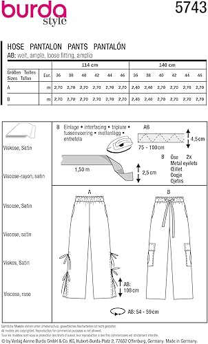Burda style 5743 Patron de couture pour femme Pantalon avec fentes latérales hautes et pantalons cargo avec poches XL Taille 36-46 - Nail Gallerys