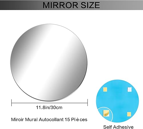 FINGER TEN Miroir Mural Autocollant 15 Pièces Rond en Acrylique, Bricolage Muraux Auto Adhésif Ronds Decoration Flexible Miroirs, pour Salon Chambre Maison Murale Salle Bain (30x30cm 15 Pièces) - Nail Gallerys