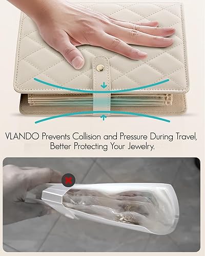 Vlando Boîte à bijoux de voyage, organisateur de bijoux pliable, étui à bijoux avec 5 pochettes à bijoux en velours pour collier, boucles d'oreilles, bracelets, bagues, broches, S (blanc) - Nail Gallerys