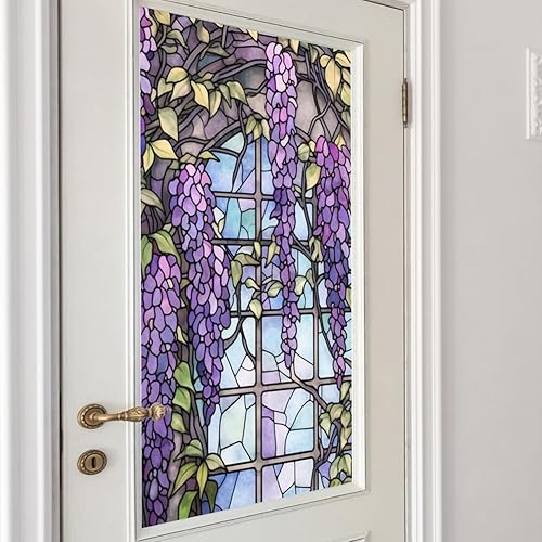 Hodeffior Film de vitrail floral bloquant les UV - Isolation thermique - Motif violet - Pour décoration de fenêtre - 60 x 100 cm - Nail Gallerys